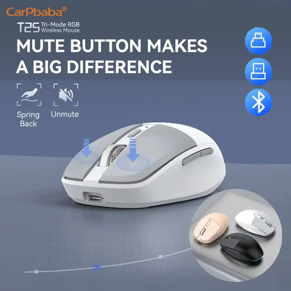 

Q3T25 Type-C/USB Charging Mute Gaming Mouse Tri-mode Dual Receivers RGB Mouse Wireless 2.4G Bluetooth 5.1 Mouse For IOS PC