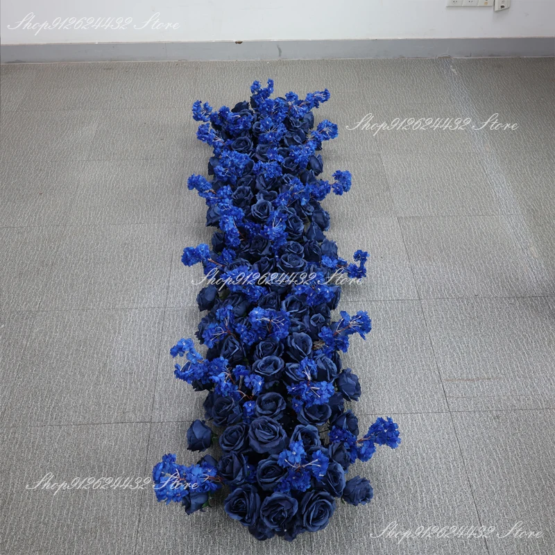 Dark blue Runners Artificial Flower Row Table Centerpiece Wedding Rose Peony Flower Backdrop Wall Arch Deco Party Central Flower