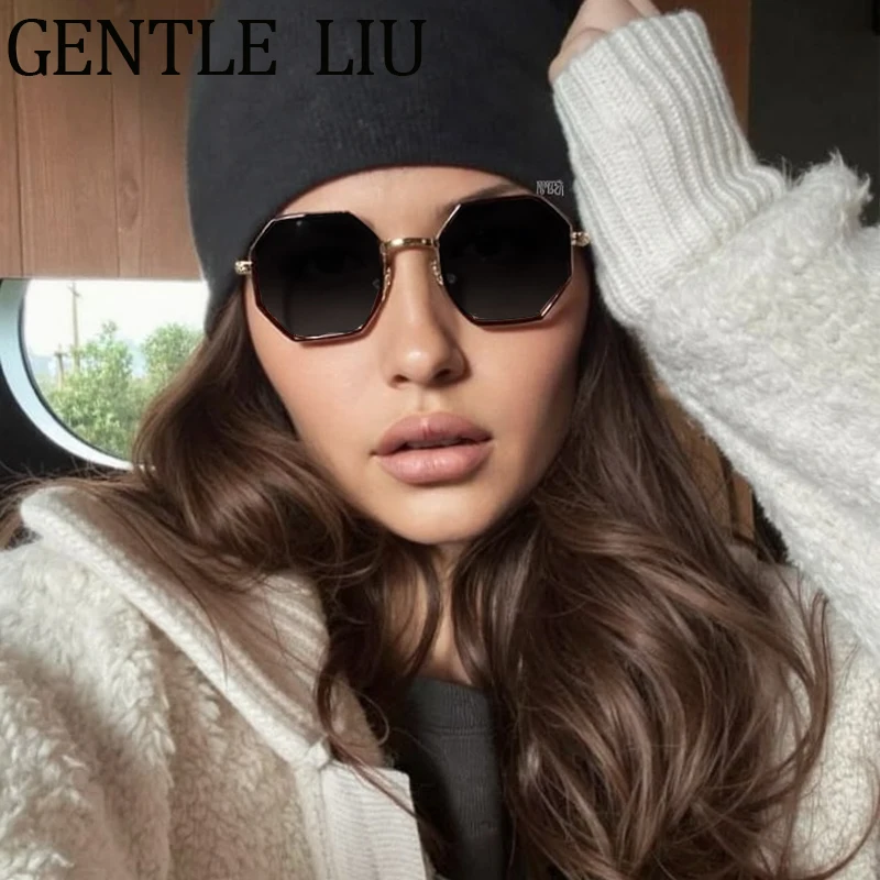 คลาสสิกกรอบแว่นตากันแดดแปดเหลี่ยมผู้หญิง 2025 Luxury ยี่ห้อ Designer กรอบแว่นตาโลหะสําหรับสุภาพสตรีแว่นตาขับรถ UV400