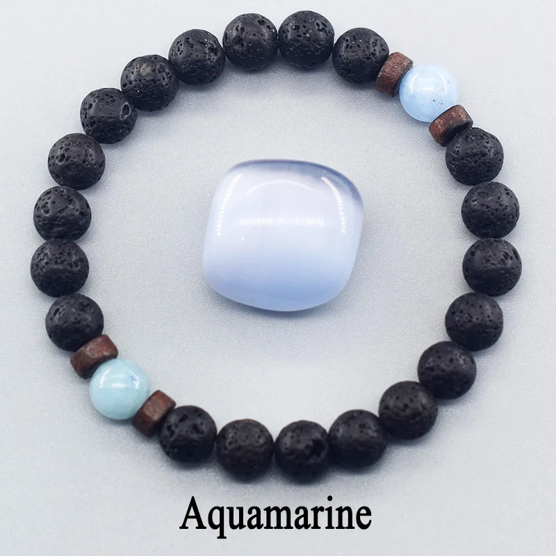 Natural Aquamarine Quartz Beads Stone Bracelet Women Men Natural Volcanic Lava Jewelry Purify the Soul Yoga Meditation Pulsera