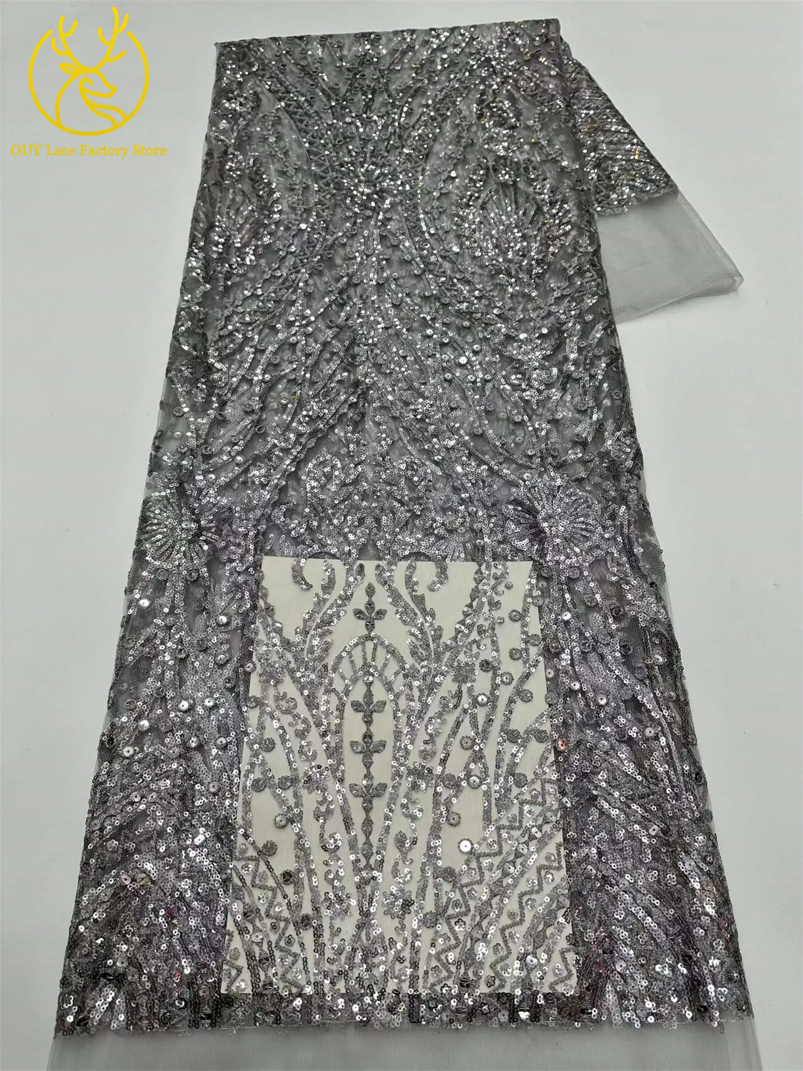 5 Yards Brauner Afrikanischer Spitzenstoff 2026 Nigerianische Pailletten Perlen Hochzeitsdekoration Tüll-Spitzenstoff Braut Partykleid Nähen – Detail 24