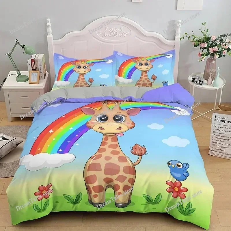 Cartoon Giraffe Duvet Cover King Queen Tropical Animals Bedding Set for Kids Boys Girls Lovely Wildlife Polyester Quilt Cover741