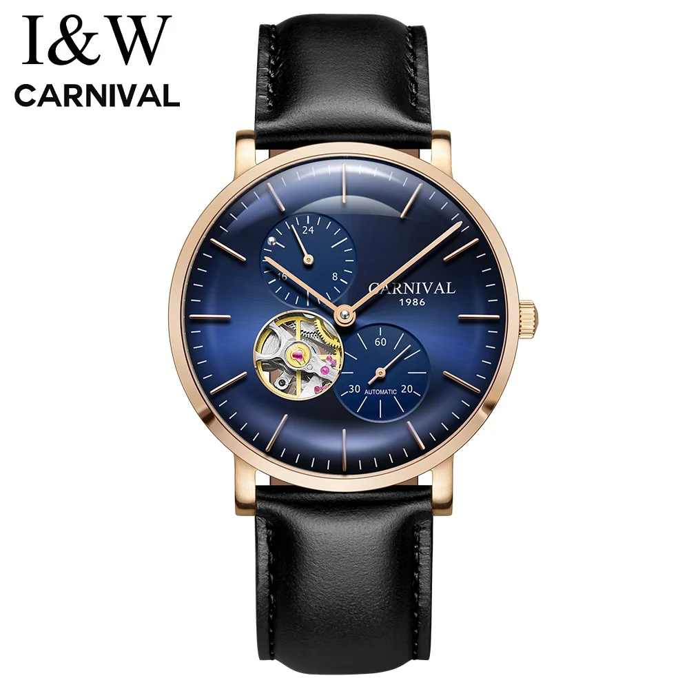 

Carnival Men Automatic Watch Full Steel Mesh Belt Bracelet Mechanical WristWatches Waterproof Tourbillon Male Clock Reloj Hombre