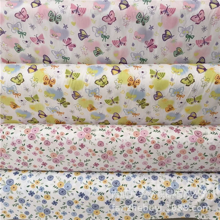 160x50cm Pastoral mariposa Rosa flor tela estampada de algodón puro ropa de cama completa Material de ropa de algodón hecho a mano tela de costura