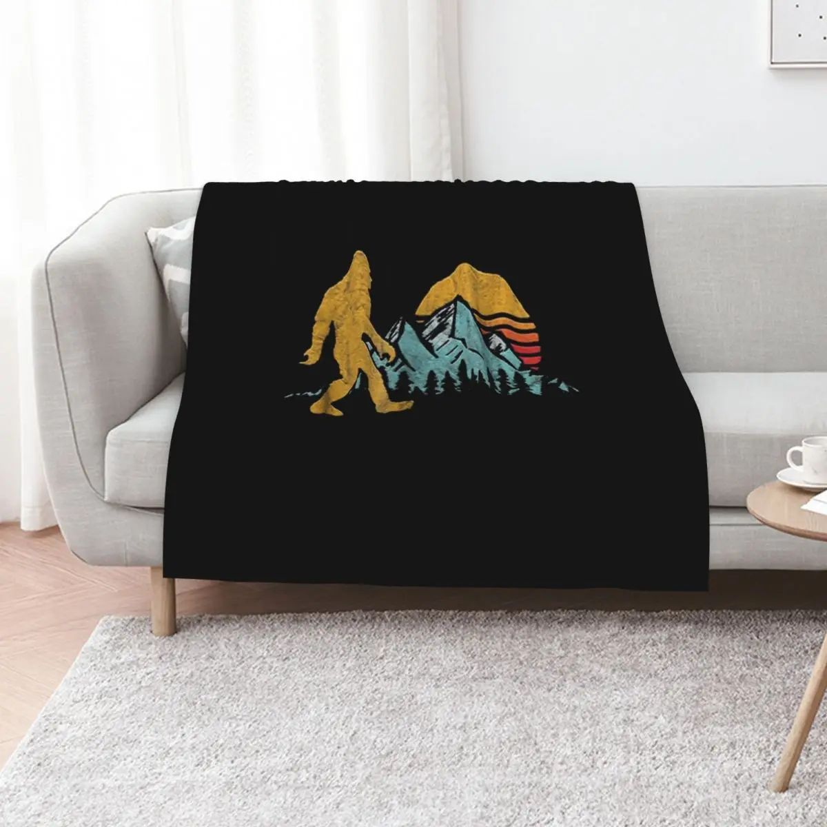 Vintage Retro Bigfoot Believe Silhouette Mountain Sun Throw Blanket Plush Soft Beds Furry Luxury St Blankets