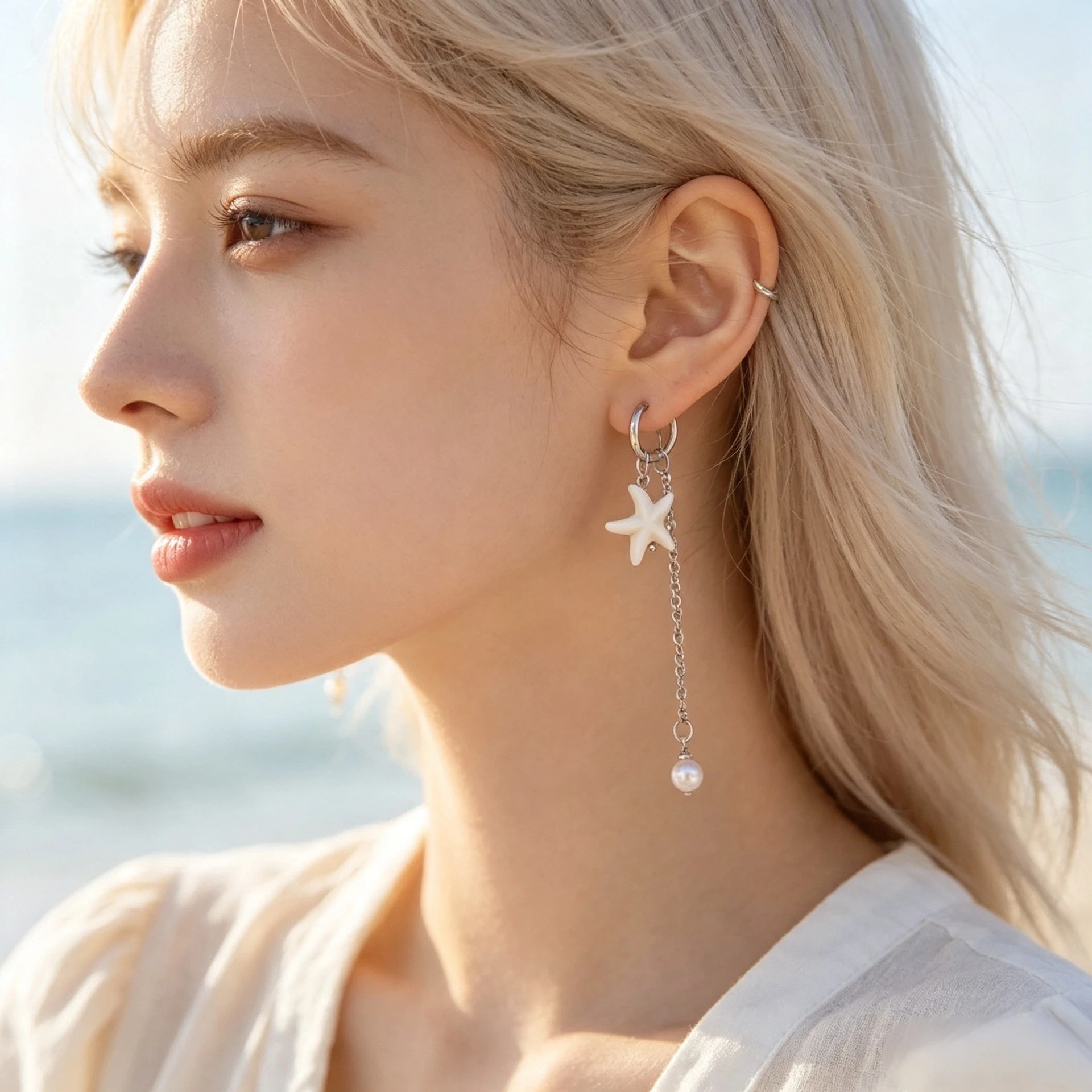 Chinese Style Blue and White Heart Ceramic Pendant Earrings for Women Summer Beach White Pendant Earrings