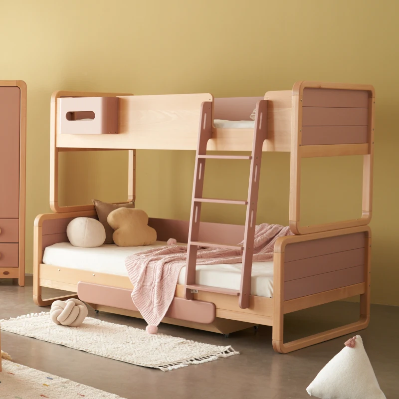 Customized Modern Easy Assembly Solid Wood Children/Kids Apartment-Friendly Bunk Bed with Slanted Ladder