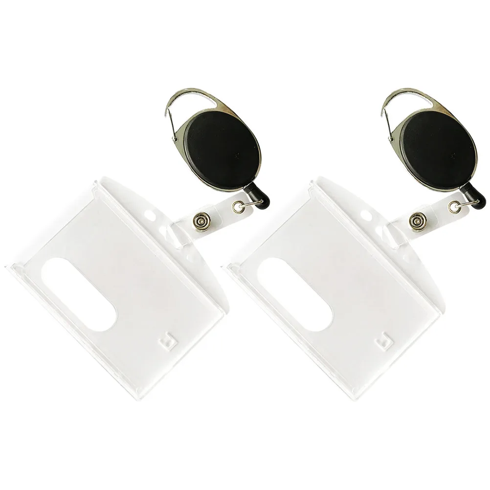 

2Pcs Clear ID Badge Holder Carabiner Student Cards Sleeve Container Zinc Alloy ABS Plastic Office School Use