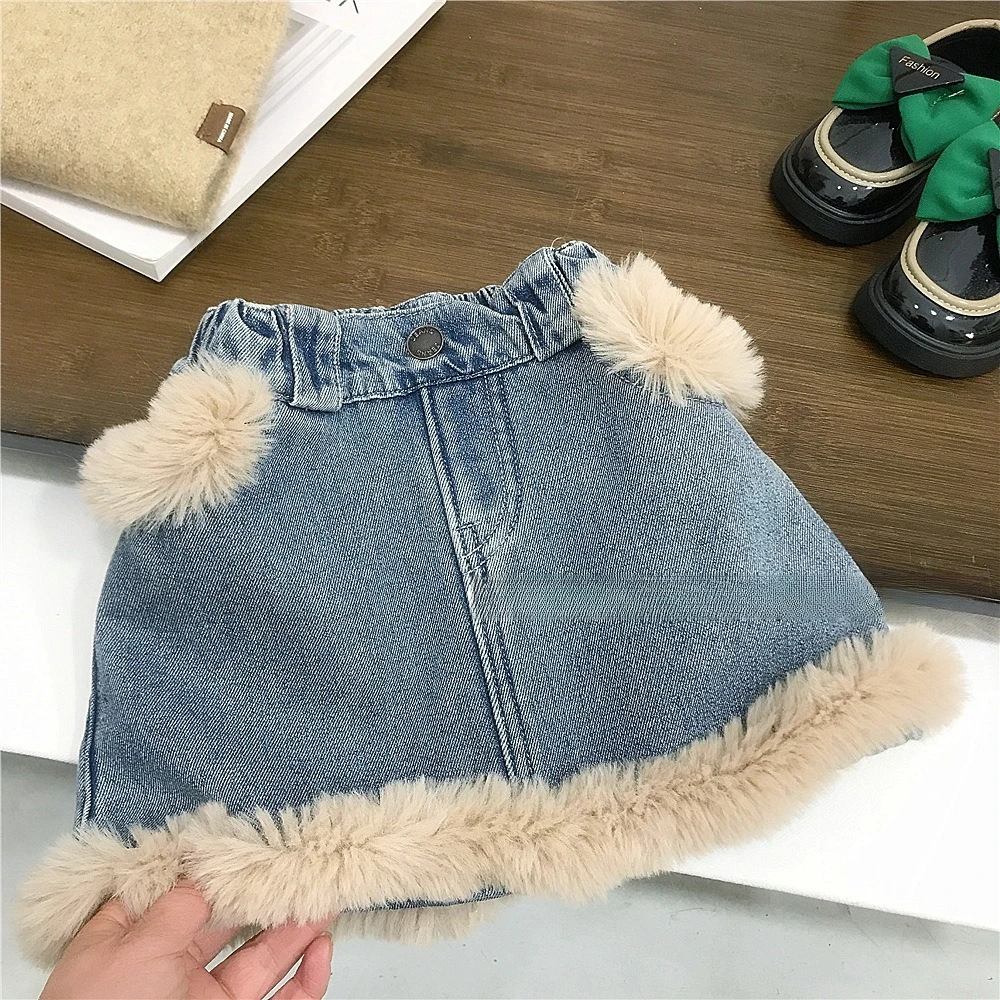 Girls autumn and winter clothing new denim suit skirt Yanqi children thickened warm jacket half-body skirt two-piece set