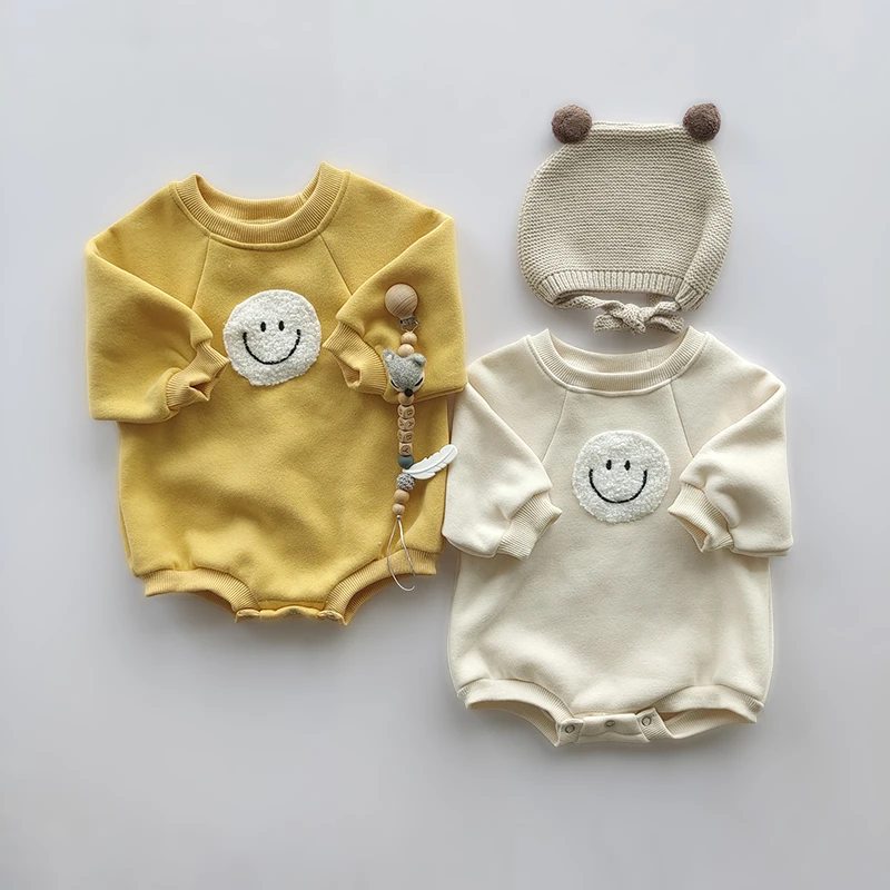 Newborn Baby Romper Baby Girls Boys Neutral Winter Autumn Thick Oversize Sweatshirts Clothes Embroidery Jumpsuits Bubble Rompers