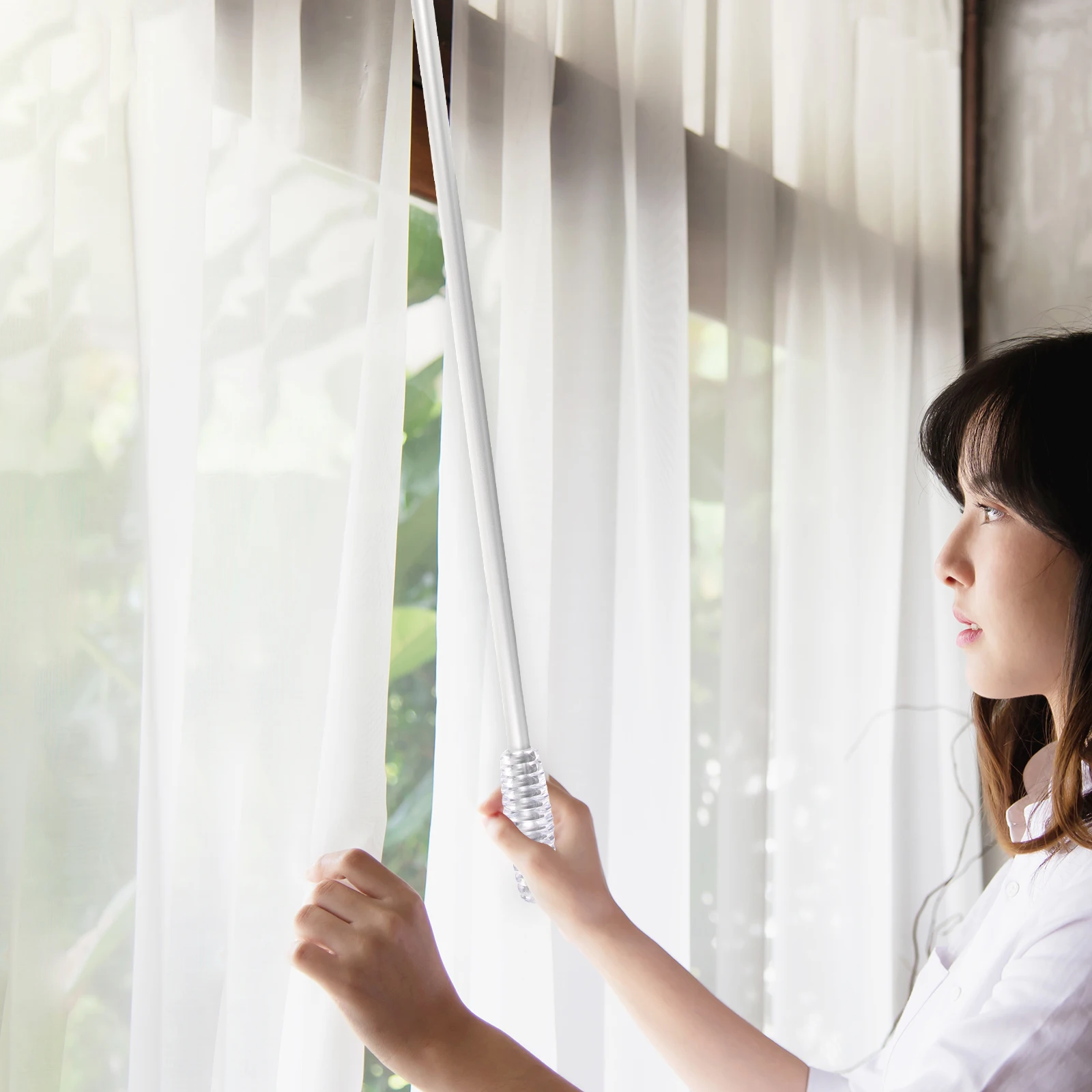 

Curtain Wand Black Screw Handle Eight shaped Buckle Reusable Drapery Pull Rod Easy Match Window Curtain Pull Rods For Drapes