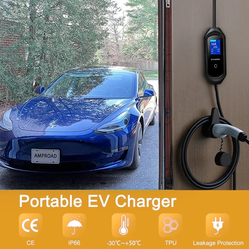 EV Portable Charger Type 2 IEC62196 7KW / 3.5KW 32A EVSE Charging Cable Controller Wallbox J1772 Type 1 for Electric Car