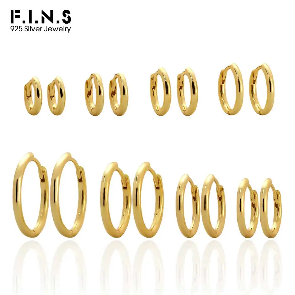 F.I.N.S Minimalist S925 Sterling Silver Small Hoop Earrings Geometric Round Circles Stacked Piercing Ear Buckles Fine Jewelry