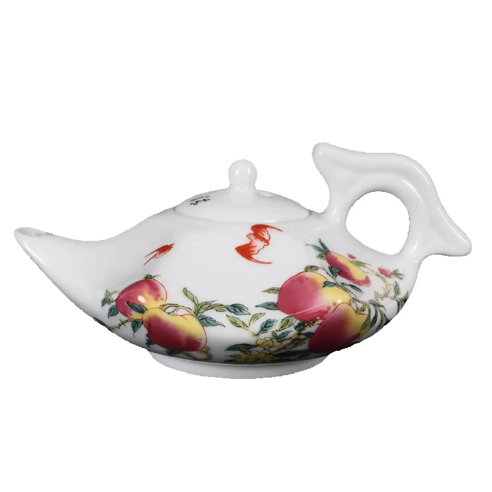 Chinese Old Porcelain Octagonal Teapot Pink Nine Peach Pattern Traditional Asian Decorative Utility Tea Pot for Brewing
