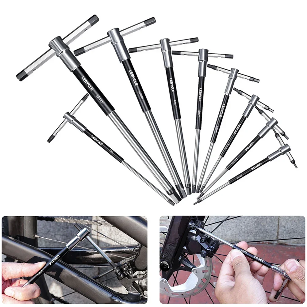 2/2.5/3/4/5/6/8/10mm/T25 Torx Screwdriver Bike T-Handle Hex Wrench Spanner T-shaped Extended T-Socket Wrench 3-Way Repair Tools