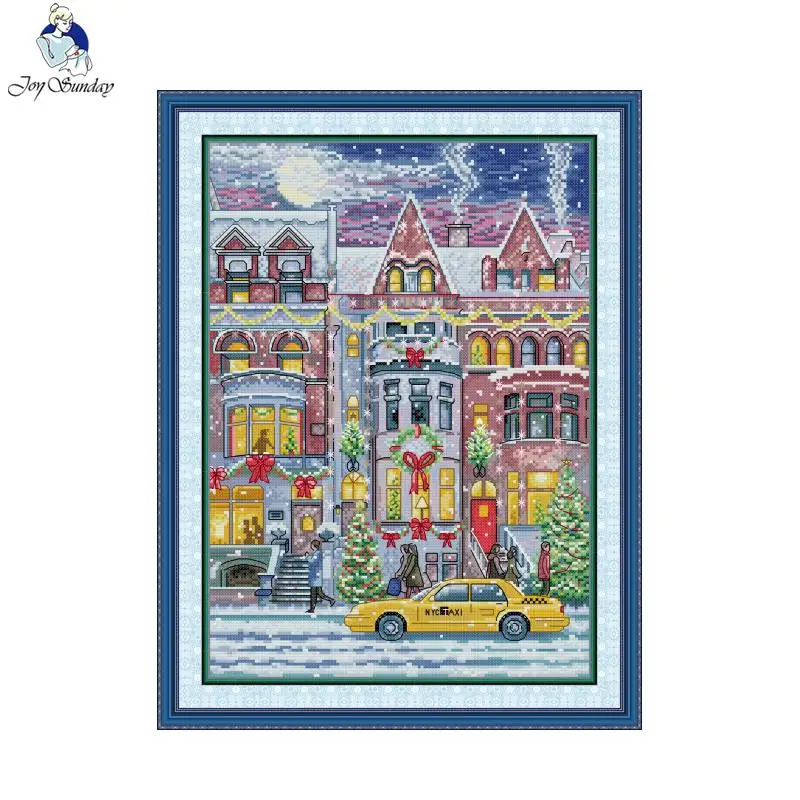 Freude Sonntag Kreuz stich Kit kleine Stadt im Winter HD 16/14/11ct gezählt gedruckt Canva DIY Hands tickerei Kit Raum dekoration – Detail 3