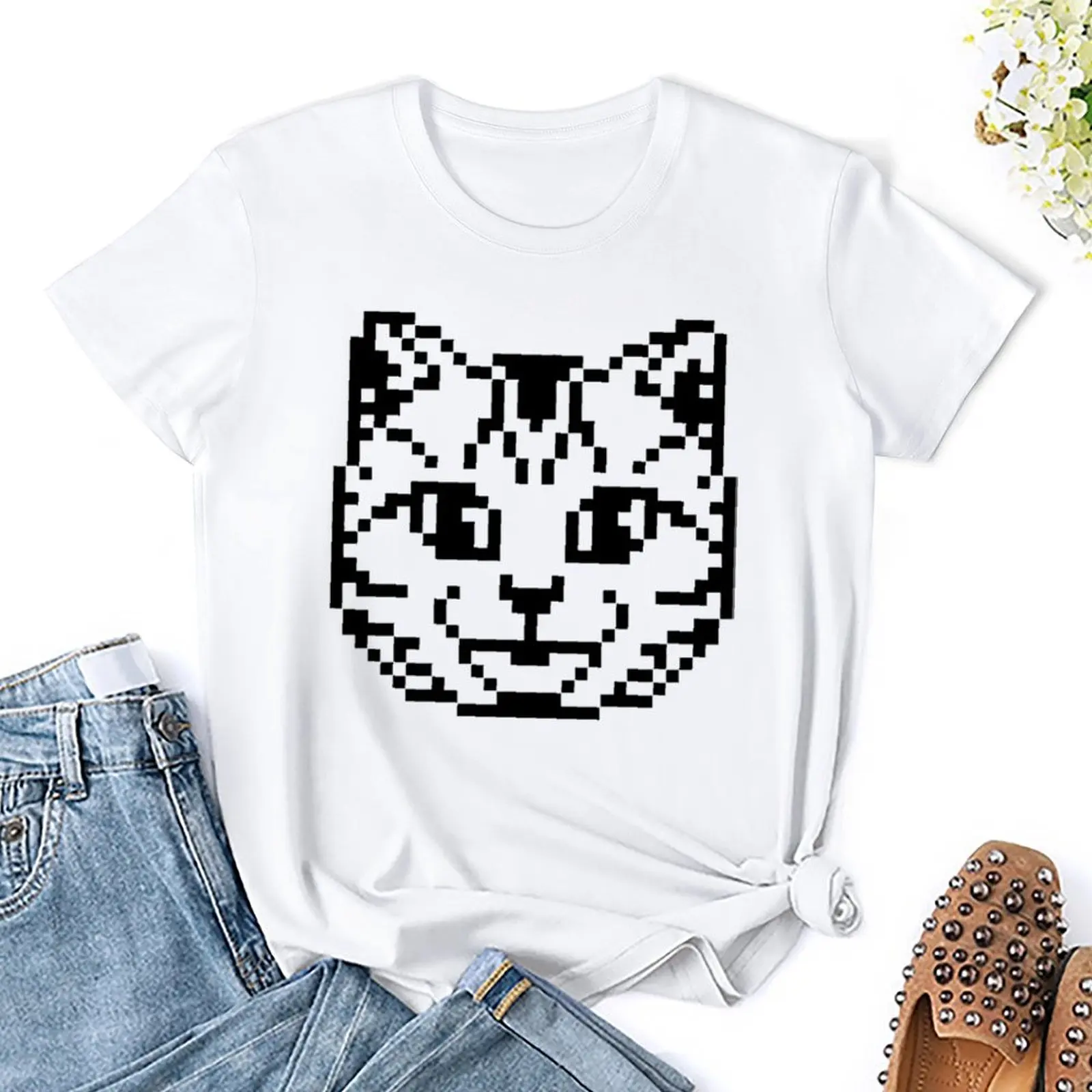 Jeane Head No More Heroes Cat Dark Gray Cl T-shirt Round Neck Movement T-shirts Funny Graphic Leisure Funny Sarcastic