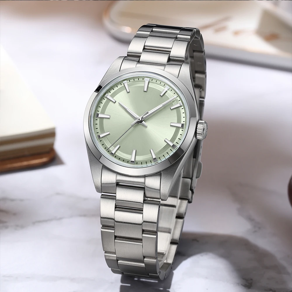 ADDIESDIVE 36mm 쿼츠 맞춤 시계 새로운 럭셔리 VH31 AR 코팅 3D 스케일 민트 그린 방수 100m 다이빙 스테인레스 스틸 남자 시계