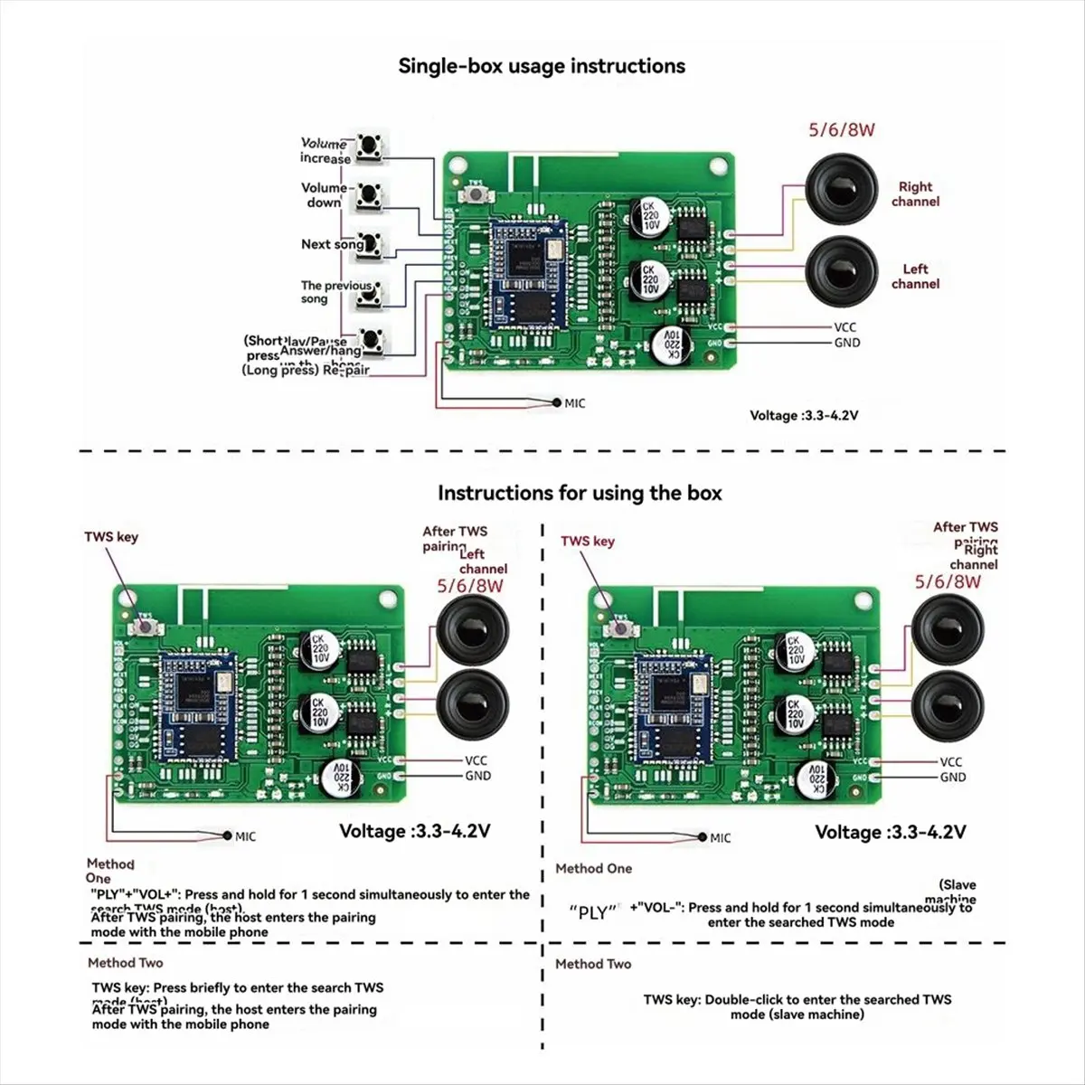 A23G QCC5125 LDAC Stereo Audio Module App Name Change Password EQ BT5.1 APTXLL APTXHD Amplifier with Boost 5/6/8W NO Call