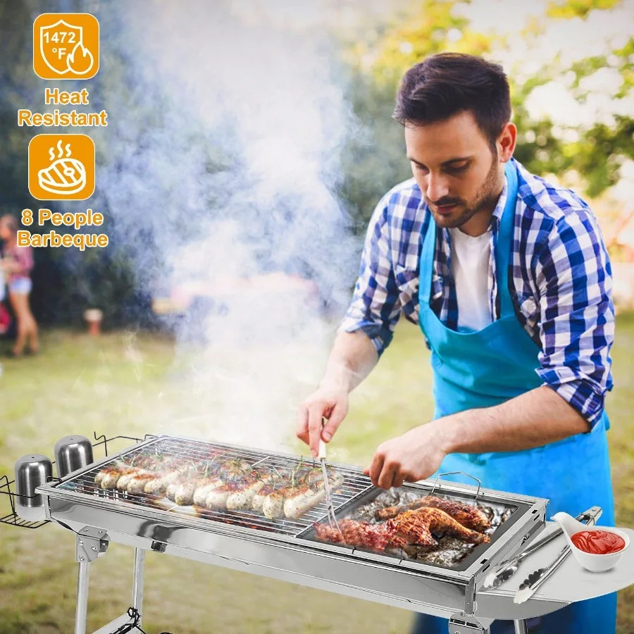 

Foldable BBQ Grill Portable Charcoal Barbeque Grill Stainless Steel BBQ Grill For Picnic Camping Backyard Cooking
