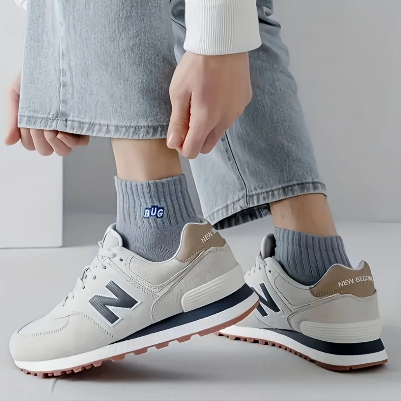 5 أزواج من جوارب الكاحل المطرزة بشعار BUG للرجال - ماصة للرطوبة، مقاومة للرائحة، جوارب رياضية منخفضة القطع لجميع المواسم