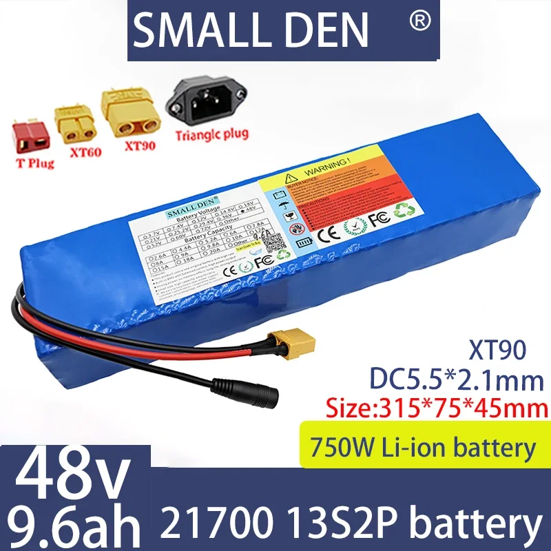 

48V 9.6Ah lithium battery pack 750W 13S2P 21700 ultra-thin portable battery solar high-capacity power supply for car high power