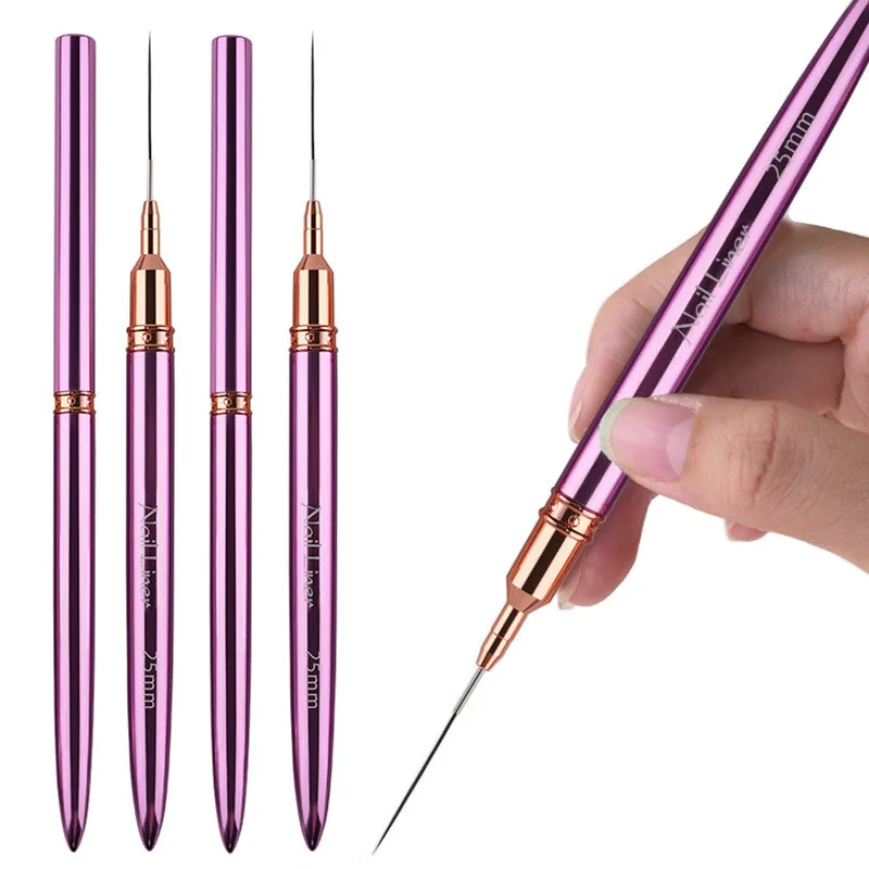 6/9/12/15/18/25mm 퍼플 메탈 핸들 아트 라이너 DIY 페인팅 브러쉬 라인 그리기 스트라이프 꽃 그림 펜 UV 젤 브러쉬