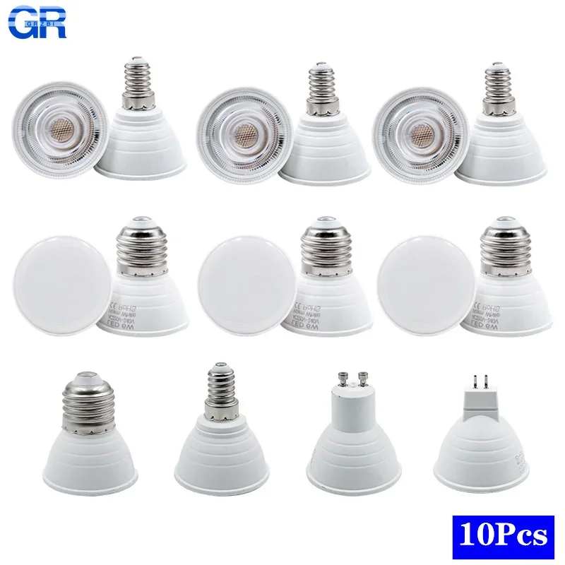 10pcs/lot GU10 LED Bulb 220V MR16 Led E27 E14 24/120 Degree Spotlight Bombillas LED Lamp Indoor Lighting for Bedroom Livingroom