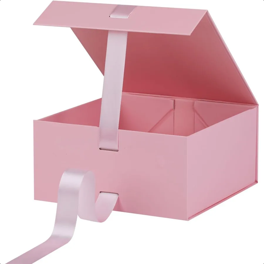 Caixa de presente rosa 6x6x3 polegadas caixas de presente com tampas para presentes com fecho magnético e fita para armazenamento de casamento aniversário