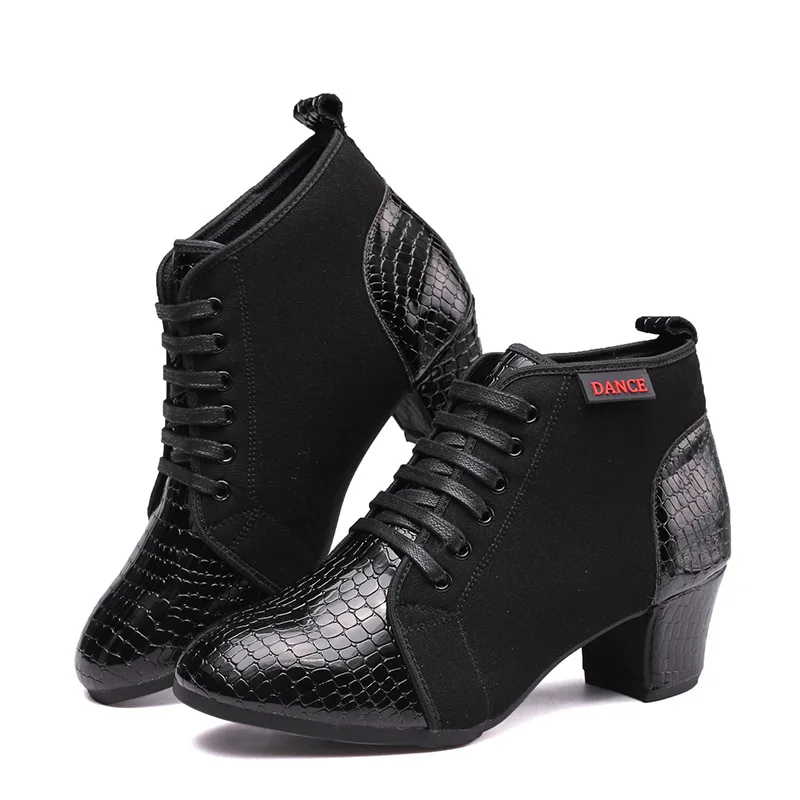 xihaha-女性ダンスシューズ石柄スプライシングオックスフォード布ラテンバレエシューズレディースサンバ女性ダンスシューズショートブーツ