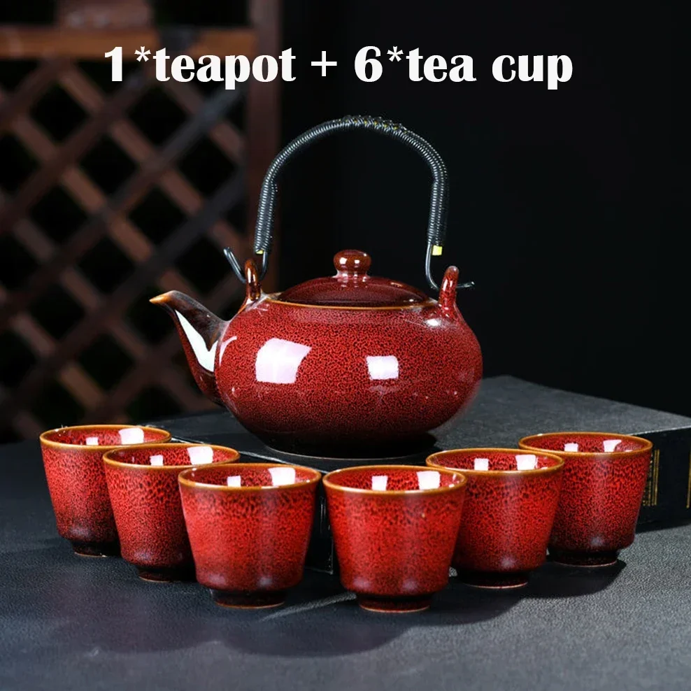 7 PCS/Set Ceramic Tea Set 700ML Kiln Change Color Teapot With Handle 150ML Tea Cup Health Ceramics Tea Pot