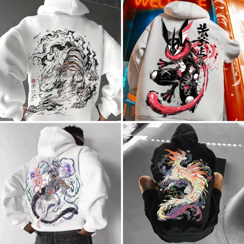 بوكيمون الحبر الفن طباعة هوديي للرجال والنساء 2025 الخريف/الشتاء جديد Y2K Harajuku حجم كبير بلوزة غير رسمية كبيرة الحجم