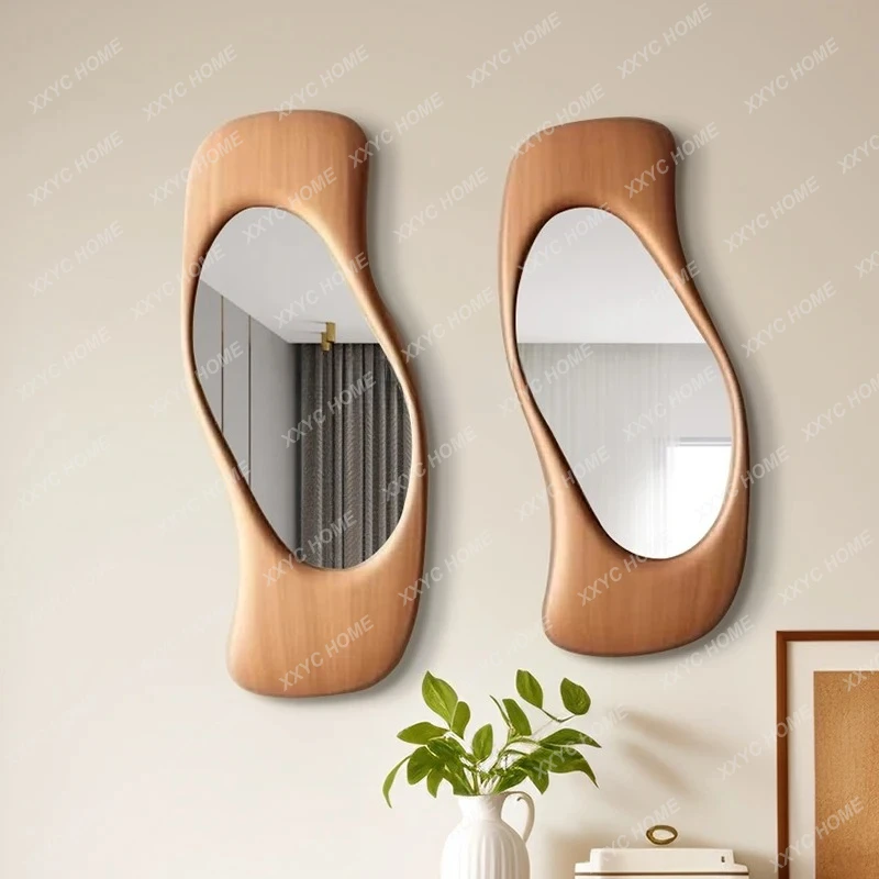 

A French wall-mounted bathroom mirror porch art makeup mirror irregular decorative mirror