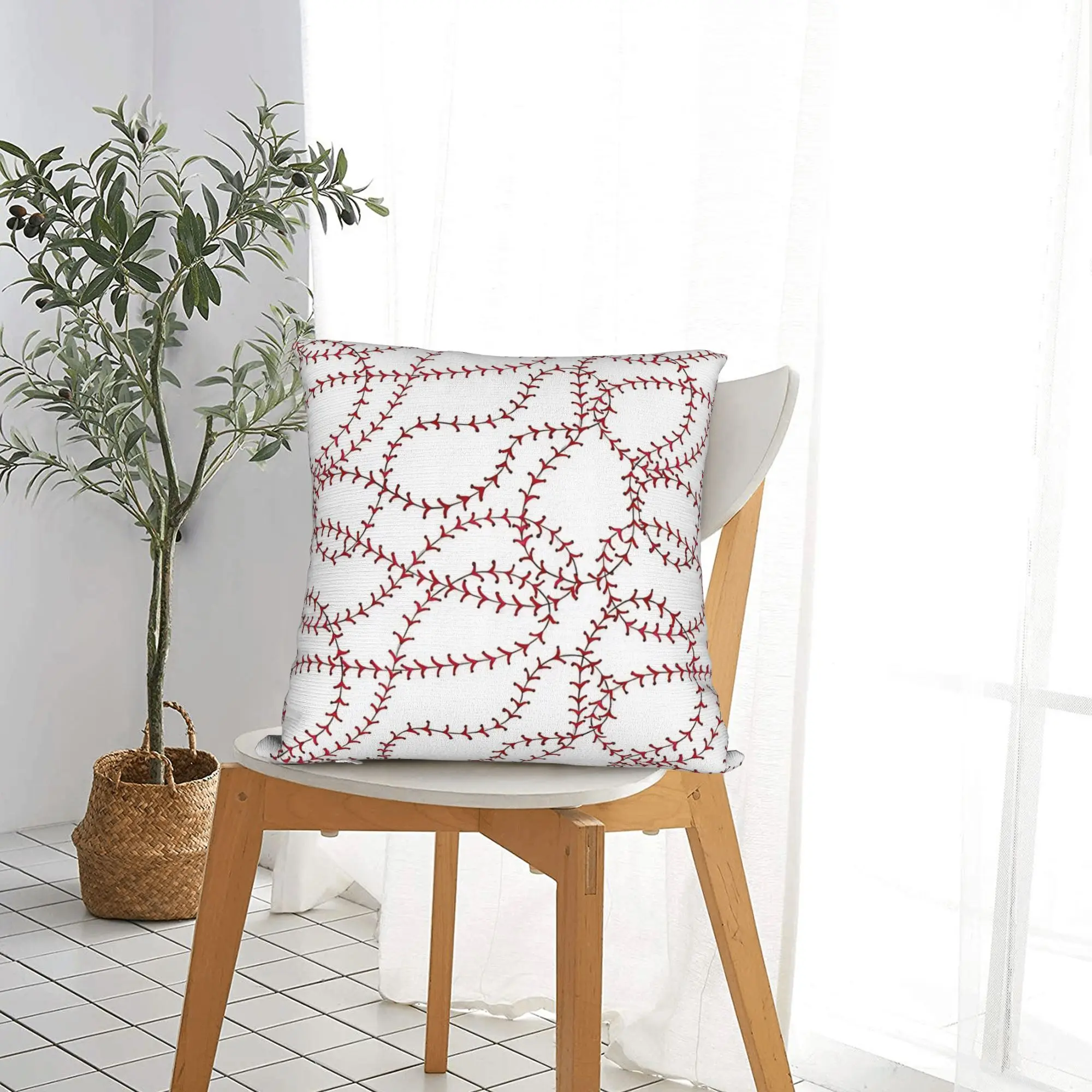 Red Stitching Baseball Square Pillow Cases  Cushion Cover Novelty Zippered Decor Throw Pillow Case Cover for Seat 45*45cm