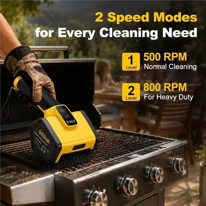AC62-LED Light Electric BBQ Grill Brush, 3000Mah Motorized Grill Cleaner With 1 Pair Gloves For Garden Camping Outdoor