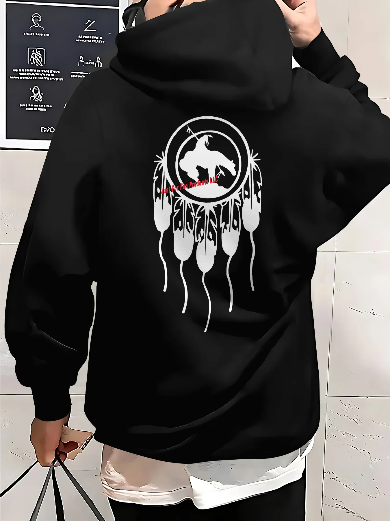 Popular Fashion Trend Wolf Totems Print Men Hooded Sweatshirt Autumn Winter Daily Outdoor Sports Loose Leisure Warm Street Style