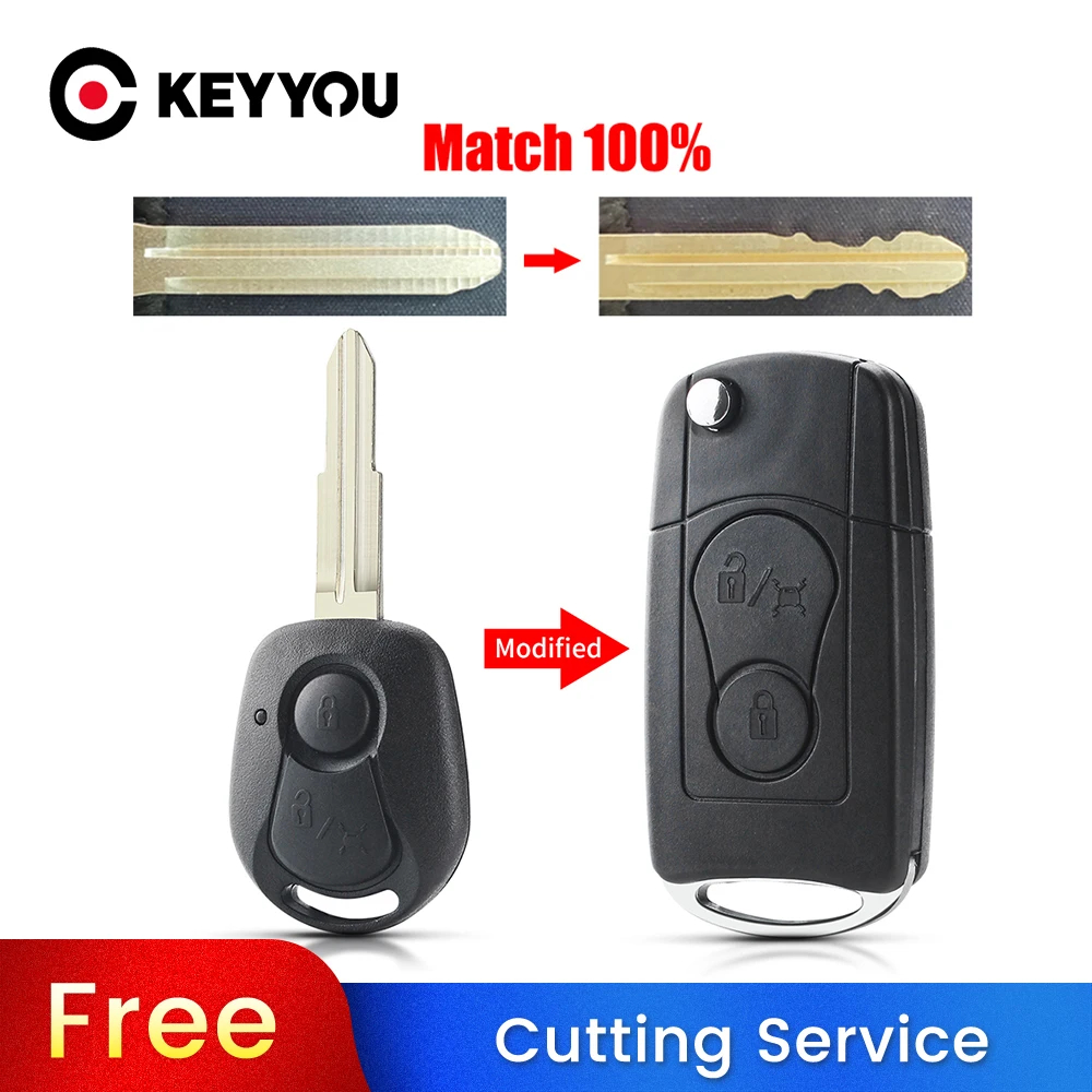 KEYYOU With Cutting Service 2 Buttons Modified Filp Car Remote Key Shell Fob Case For Ssangyong Actyon SUV Kyron Car Styling