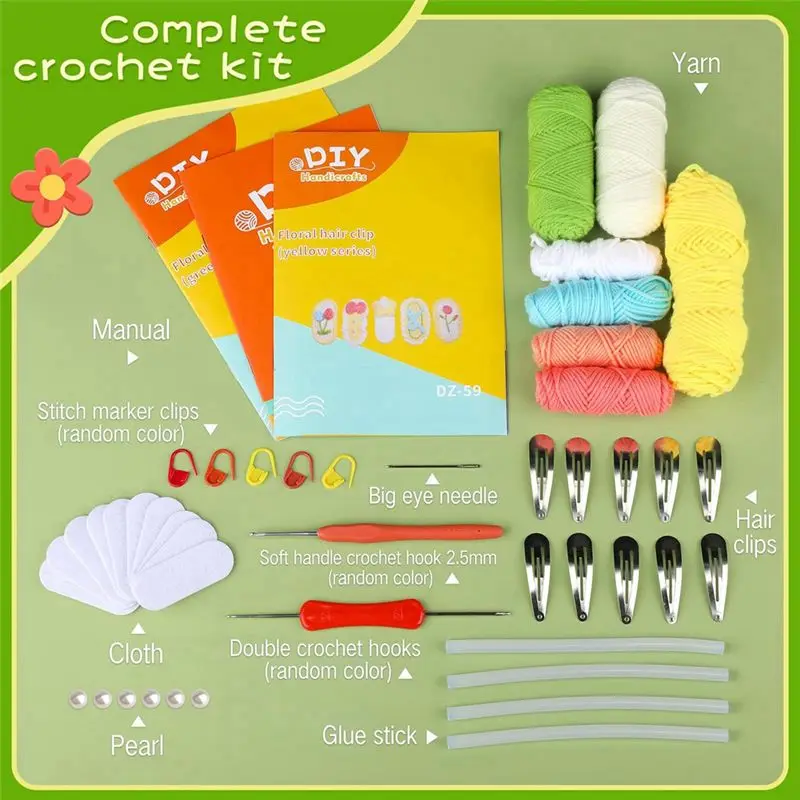 ABGE-10PCS Hairpins Crochet Kits For Beginners,Easy-To-Learn Hair Clips Knitting Kit With Step-By-Step Video Tutorials,2 Easy In