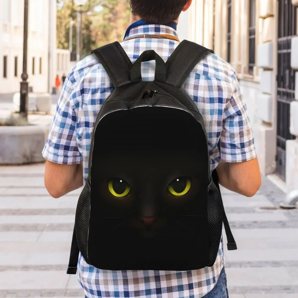 Personalized Black Cat Face Backpacks Men Women Casual Bookbag for College School Bags