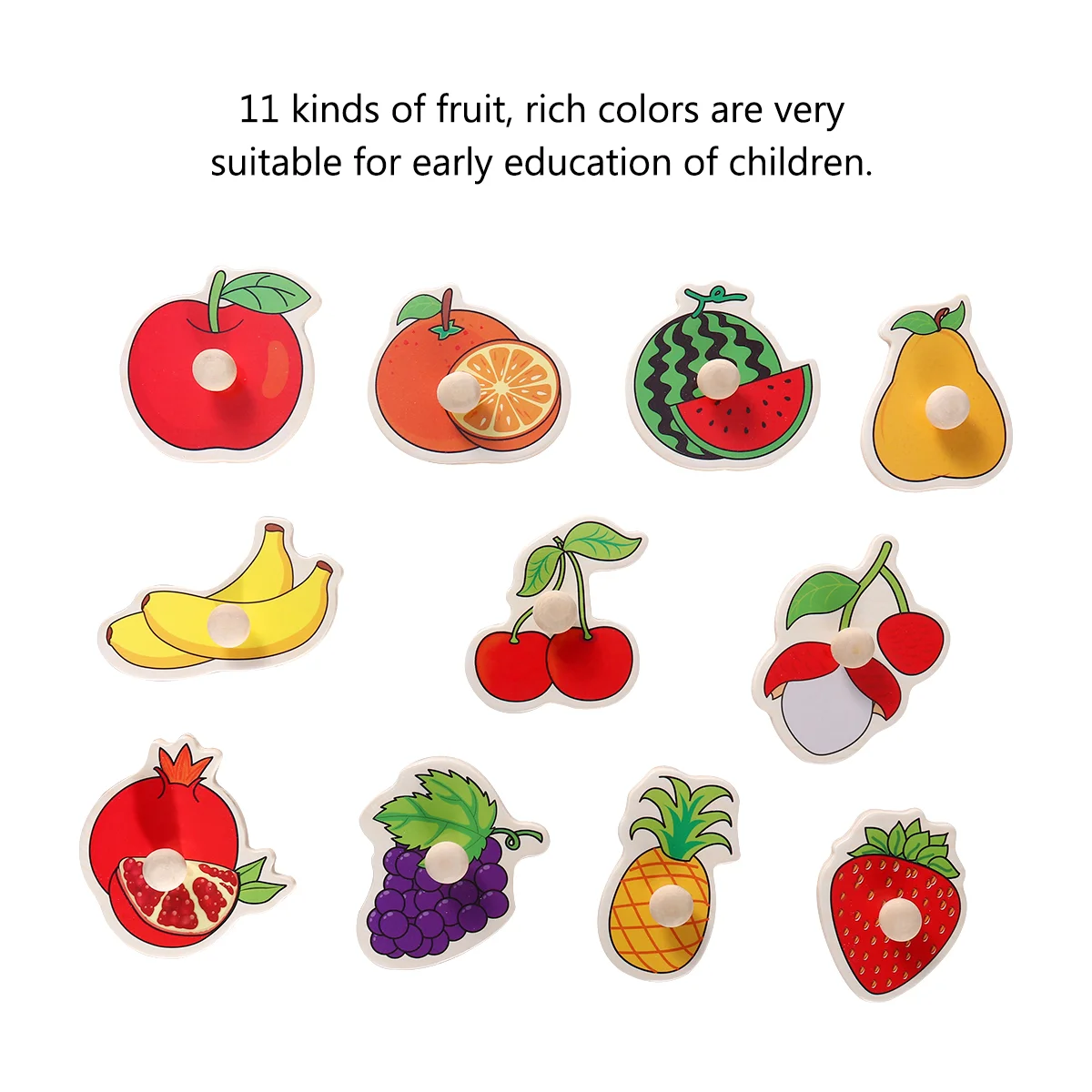 2 PCS Fruit and Vegetable Puzzle Peg Puzzles for Toddlers Knob Hook up Bamboo Wooden