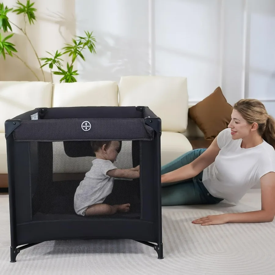 Cercadinho portátil para berço com colchão e bolsa de transporte preta