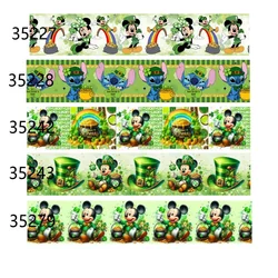 (5yards) Disney St. Patrick‘s Day Grosgrain Ribbon Printed for Holiday Decoration Materials DIY Sewing Accessories