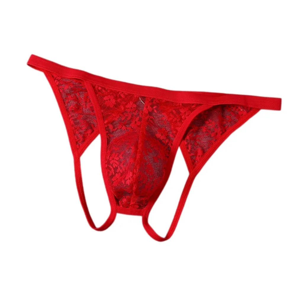 Comfortable Low Waist Men's Lace Thongs Transparent Open Crotch Men's Mesh Lace Panties T-back Underpants Male Briefs Men