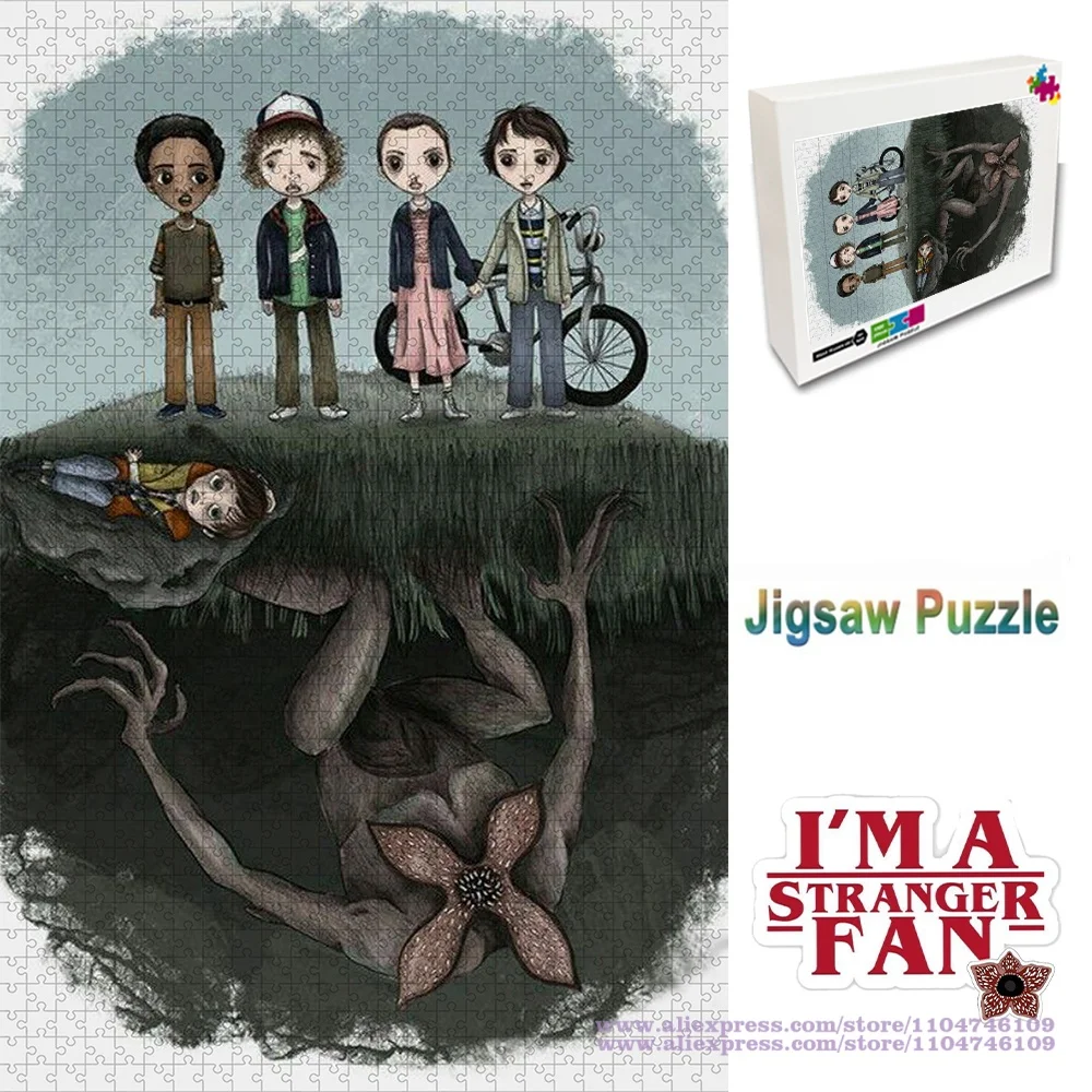 

Stranger Things Puzzle Jigsaw Cartoon Puzzle Upside Down Demogorgon & Kids Forest Scene 108/200/300/500/1000/1500Pcs Home Decor