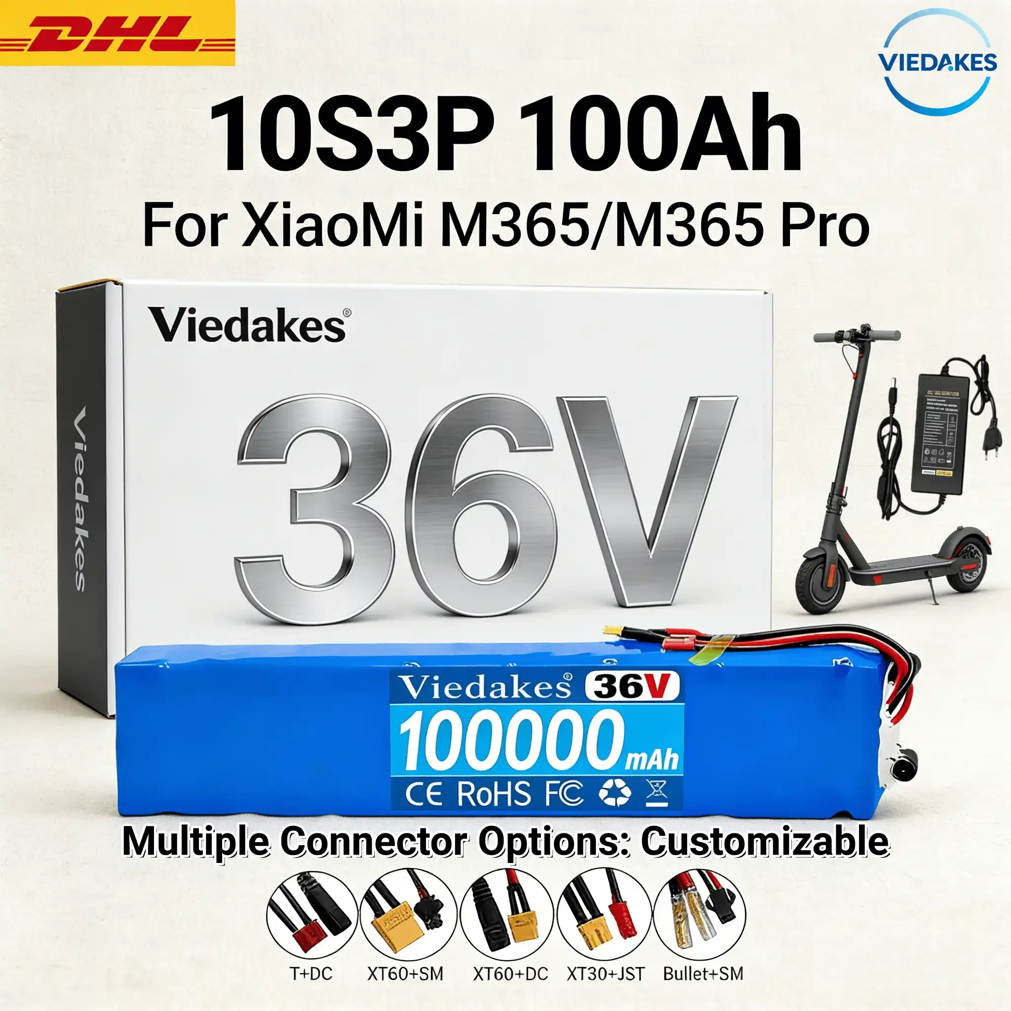 

⚡️10S3P 36V Battery with Mounting Bracket for Xiaomi M365 1S, 10Ah Li-ion Battery Pack with BMS & Charger