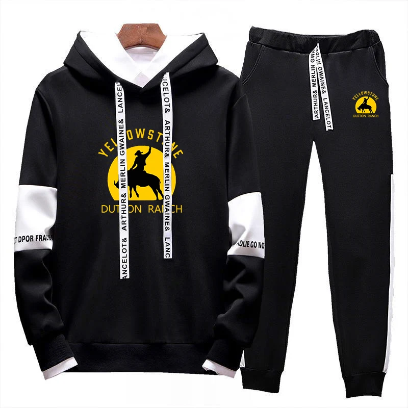 Movie Yellowstone Dutton Ranch Men's Sweatshirt Set Hoodies Sweatpants Tracksuit 2 Pcs Outfits Jogger Suit Winter Streetwear