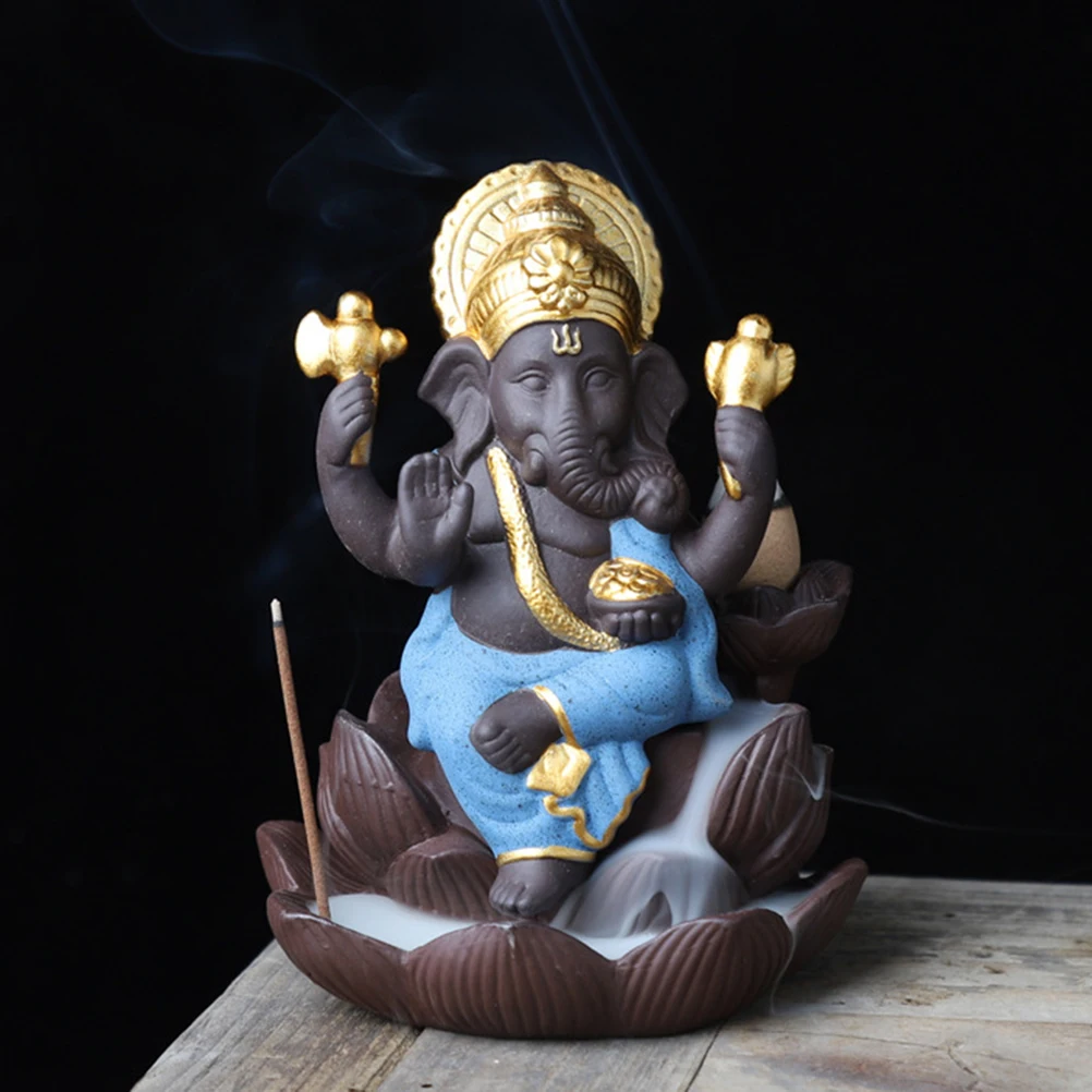 

Purple Clay Backflow Incense Burner Elephant God Statue Ceramic Aromatherapy Holder for Study Bedroom Sauna Relaxation