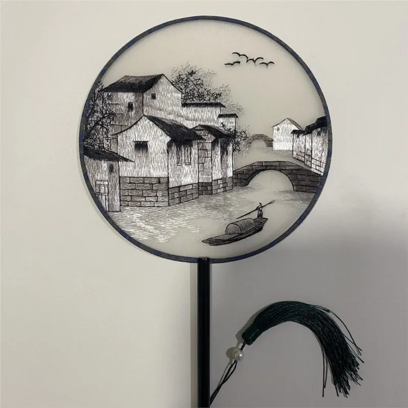 

New Double Sided Embroidered Tuan Fan Ancient Style Round Fan Chinese Style Decorative Fan Home/Outgoing Photography Prop LF552