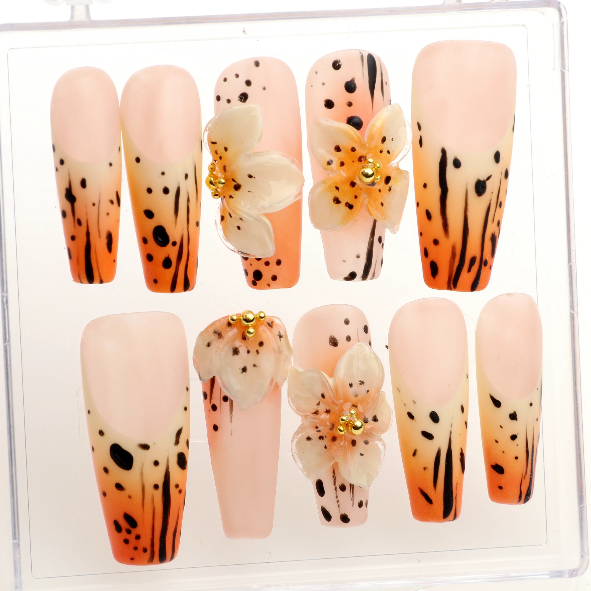 10Pcs Handmade 3D Flower Press On Nails,handmade nails,FreeStyle Nail Set,False Nails,Acrylic Fake,Holiday Nails,y2k nails