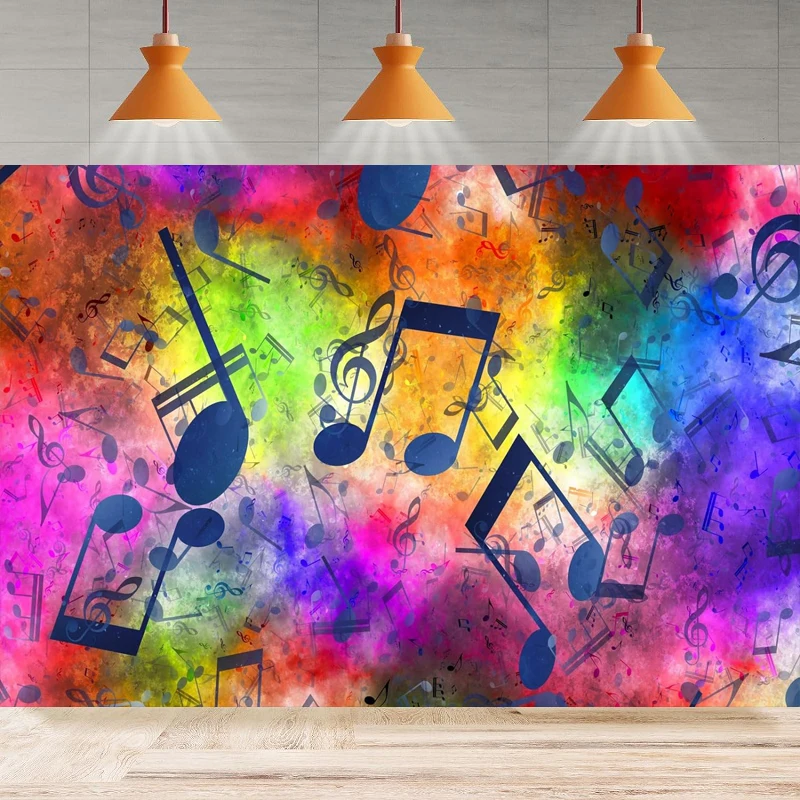 Music Notation Photography Backdrop Musical Notes Colorful Art Paint Music Birthday Background Home Party Backdrop Wall Banner